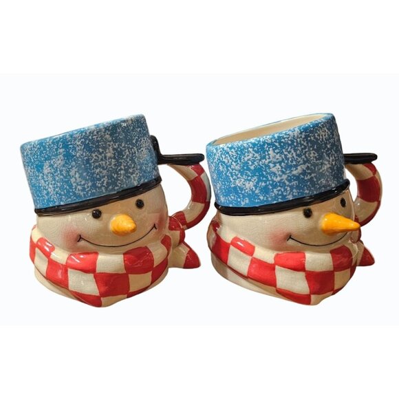 Hallmark Mitford Tipsy Snowman Mug Jan Karon  3D Christmas Coffee X 2 Vintage - Picture 2 of 10